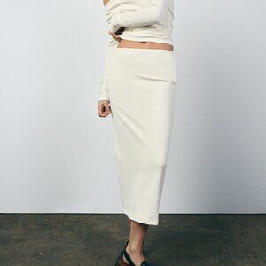 Zara Soft Interlock Midi Skirt - Ecru - Size L